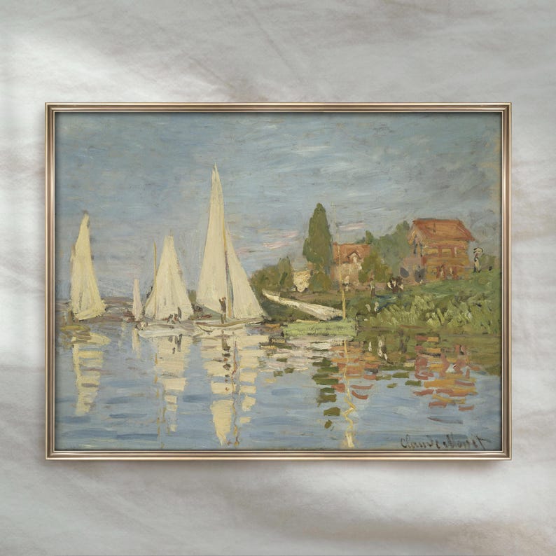 Claude Monet Sailboat Painting | Vintage Nautical Seascape Decor | Pastel Coastal Artwork | Mailed Print bild 5