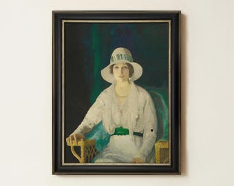 Vintage Woman Portrait Painting | Antique Female Oil Artwork | Moody French Wall Decor | Mailed Print