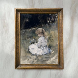 Vintage Girl Portrait Painting | Antique Countryside Wall Art | Rustic Nursery Home Decor | Mailed Print