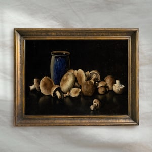 Vintage Mushroom Still Life Painting | Antique Kitchen Botanical Artwork | Rustic Country Wall Decor | Mailed Print