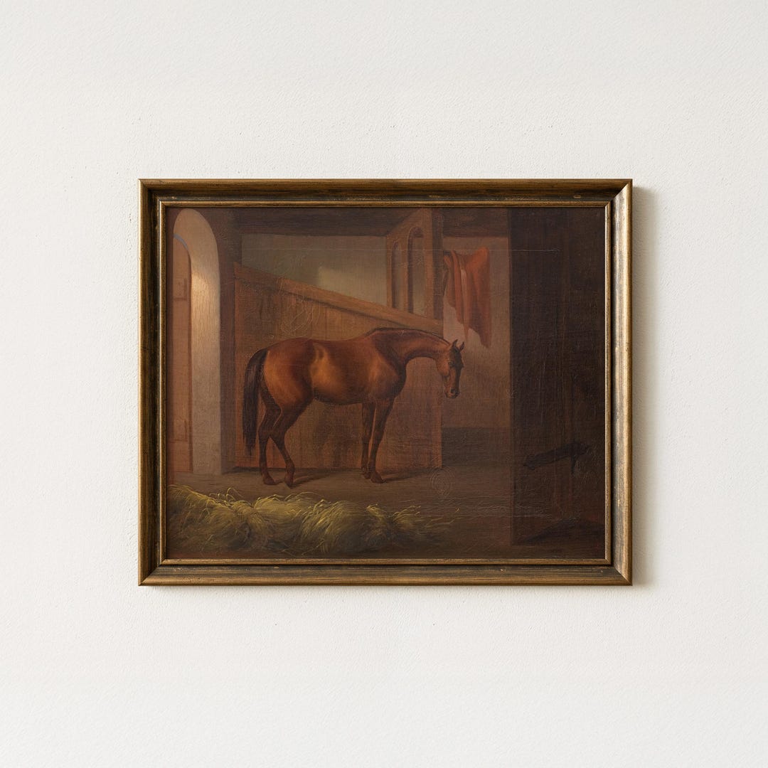 Vintage Horse Oil Painting | Antique Equestrian Wall Artwork | Rustic ...
