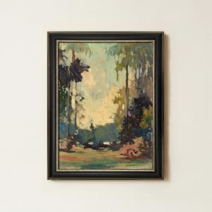 Vintage Woodland Painting | Rustic Landscape Forest Wall Art | Antique Cottagecore Artwork | Framed Art image 1