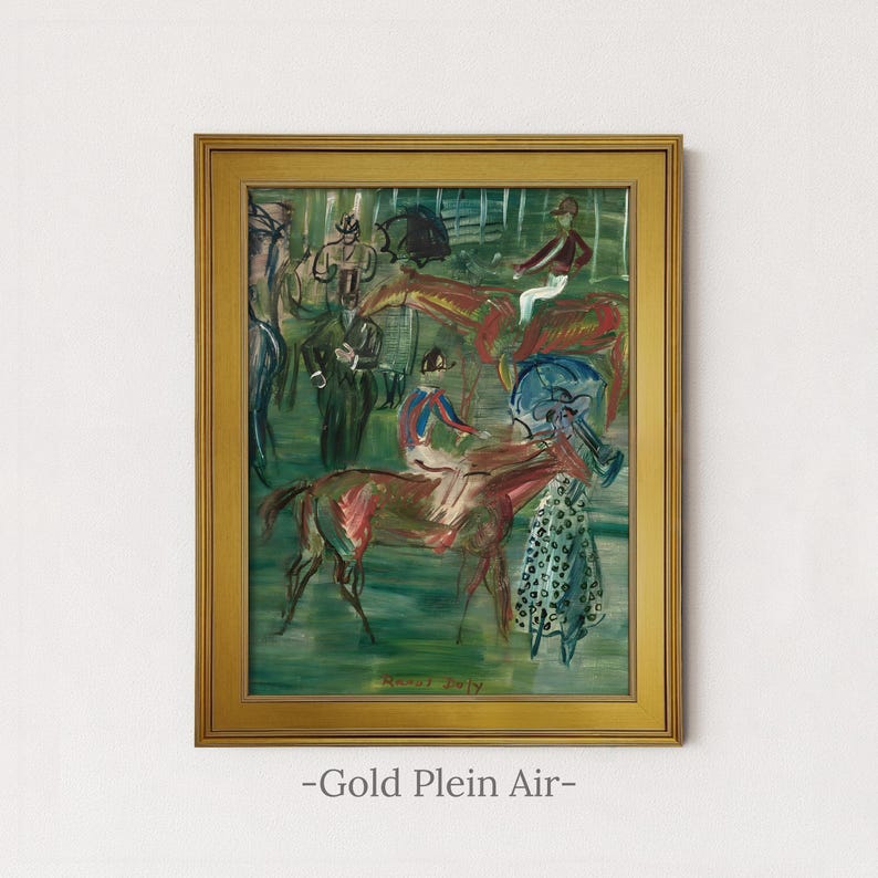 Vintage Equestrian Painting | Antique Abstract Horse Wall Art | Framed Art Gold Plein Air