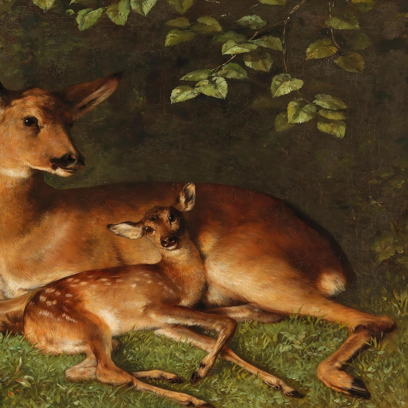 Antique Deer Painting | Rustic Wildlife Wall Decor | Vintage Woodland Fawn Artwork | Framed Art image 10