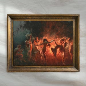 Antique Fire Dance Painting | Vintage Joseph Tomanek Nymphs Artwork | Victorian Gothic Wall Art | Dark Academia Decor | Mailed Print