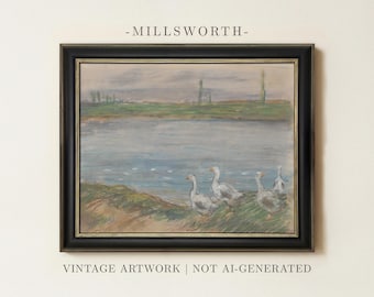 Watercolor Ducks Painting | Vintage Geese Nursery Wall Art | Antique Kids Room Decor | Framed Art