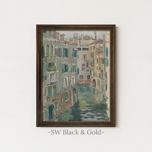 Vintage Venice Canal Painting | Antique European Wall Art | Italian Landscape Home Decor | Framed Art SW Black Gold