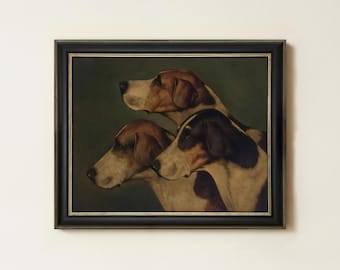 English Foxhounds Dog Painting | Antique Hunting Dog Art | Vintage Hound Wall Decor | Classic Farmhouse Fox Hound Portrait | Mailed Print