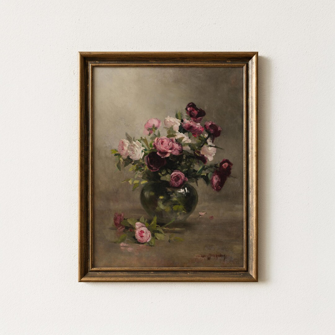 Vintage Rose Oil Painting | Soft Flower Bloom Artwork | Neutral Floral ...