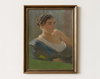 Female Portrait Painting | Vintage Figurative Artwork | Antique Classical Woman Wall Decor | Mailed Print