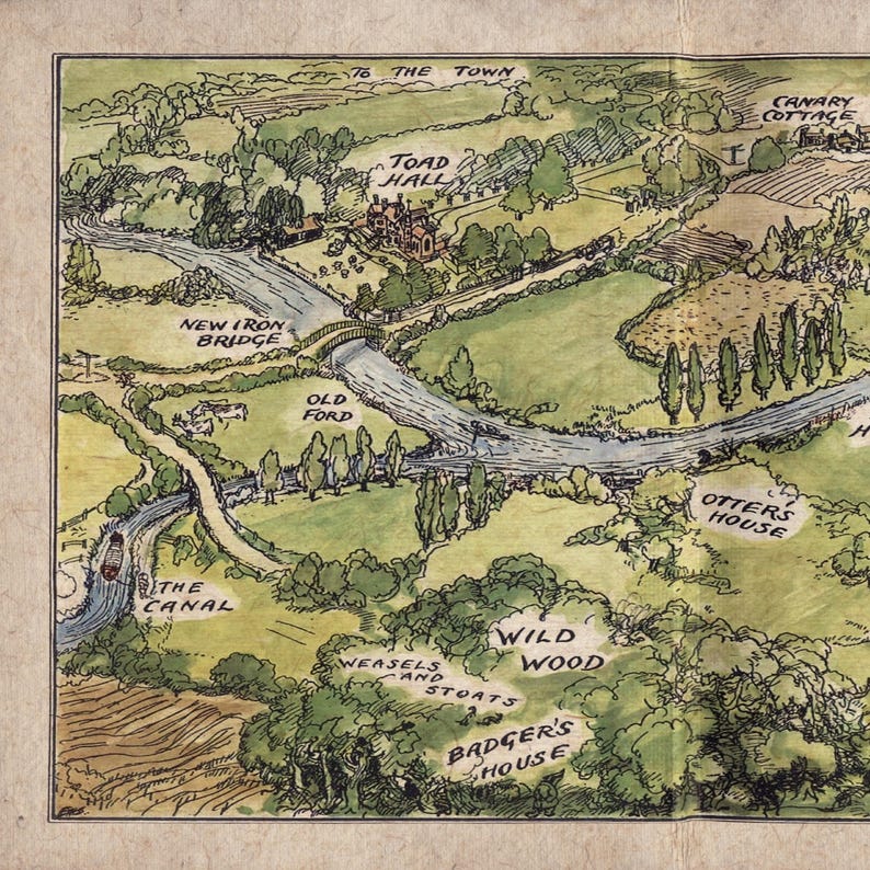 Wind in the Willows River Map | Vintage Children's Room Art | Antique ...