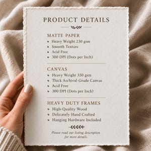 a person's hand holding a piece of paper with product details written on it.