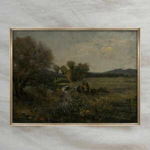 Vintage Landscape Oil Painting | Moody Countryside River Artwork ...