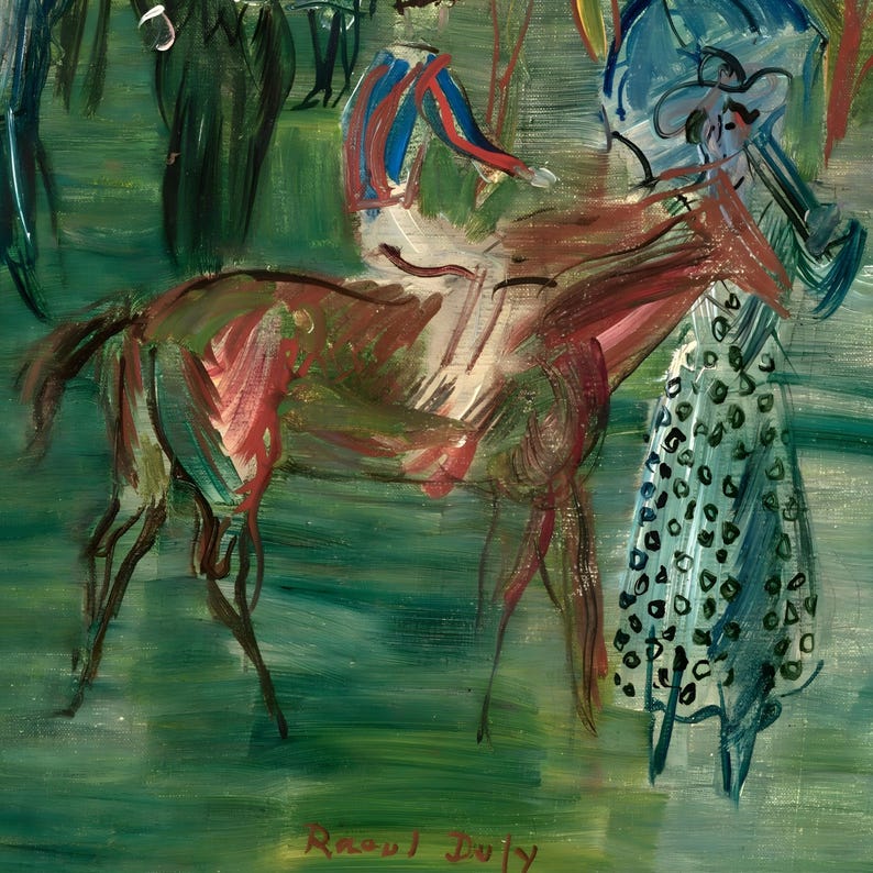 Vintage Equestrian Painting | Antique Abstract Horse Wall Art | Framed Art image 10