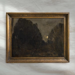 Dark Landscape Oil Painting | Vintage Moody Moonlight Artwork | Antique Country Wall Decor | Mailed Print