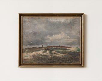 Vintage Coastal Seascape Painting | Moody Ocean Landscape Artwork | Muted Beach Horizon Decor | Antique Shoreline Art | Mailed Print