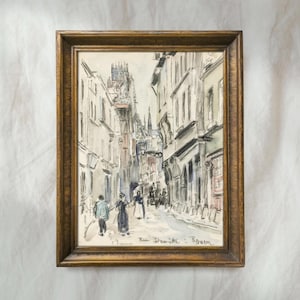 Vintage Paris Sketch Painting | Antique European City Artwork | Minimalist Architecture Wall Decor | Hand Drawn Cityscape Art | Mailed Print