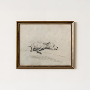 Dog with Zoomies | Antique Dog Portrait Drawing | Minimalist Pet Terrier Sketch Art | Rustic Animal Wall Artwork | Mailed Print