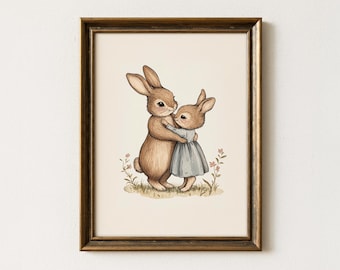 Nursery Bunny Painting | Soft Rabbit Wall Art | Kids Room Cottagecore Animal Home Decor | Mailed Print