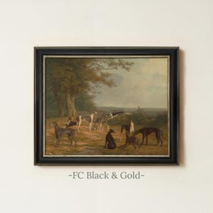 Vintage Greyhound Dog Painting | Antique Animal Artwork | Rustic Farmhouse Wall Decor | Framed Art FC Black & Gold