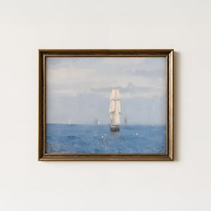 Vintage Open Sea Painting | Antique Blue Nautical Boat Artwork | Sailing Ship Wall Art | Mailed Print