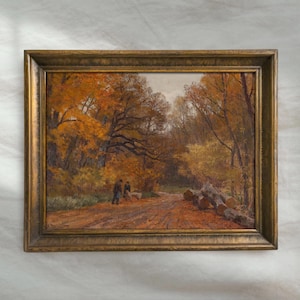 Autumn Landscape Oil Painting | Vintage Rustic Fall Decor | Antique Countryside Scenery Wall Art | Mailed Print
