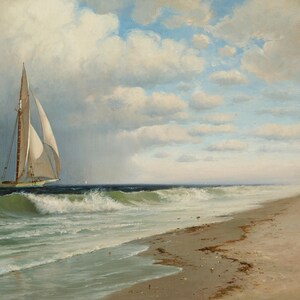 Vintage Coastal Sailboat Painting | Seascape Ocean Artwork | Rustic Nautical Beach Decor | Mailed Print image 6