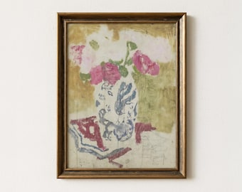 Vintage Peony Bouquet Painting | Antique Floral Wall Decor | Botanical Artwork Home Decor | Mailed Print