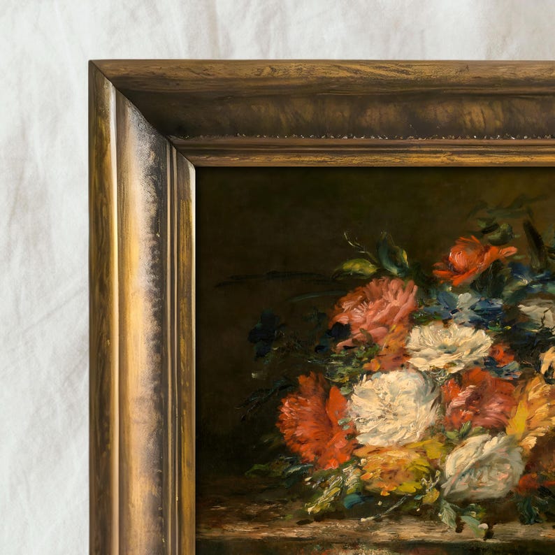 Moody Floral Still Life Painting | Antique Colorful Bouquet Wall Art ...