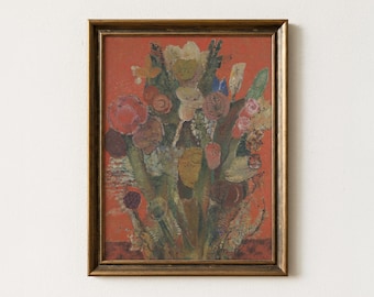 Vintage Abstract Floral Painting | Colorful Botanical Bouquet Art | Victorian Cottagecore Wall Decor | Mailed Print