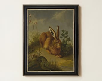 Vintage Hare Painting | Rustic Rabbit Wall Art | Antique Wildlife Home Decor | Mailed Print