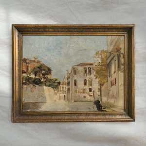 Antique Venice Italy Painting | Vintage Cityscape Canal Artwork | Muted European Architecture Art | Mailed Print
