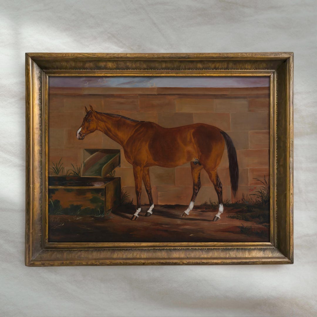 Vintage Brown Horse Painting | Antique Equestrian Wall Art | Stable ...