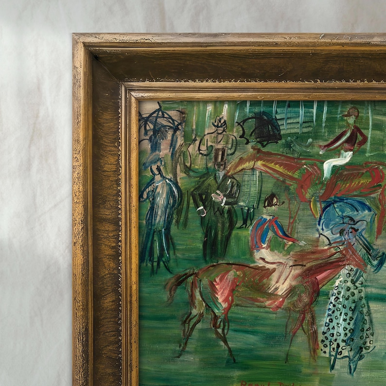 Vintage Horse Race Painting | Antique Equestrian Artwork | Muted Race Day Sporting Wall Decor | Mailed Print Bild 3