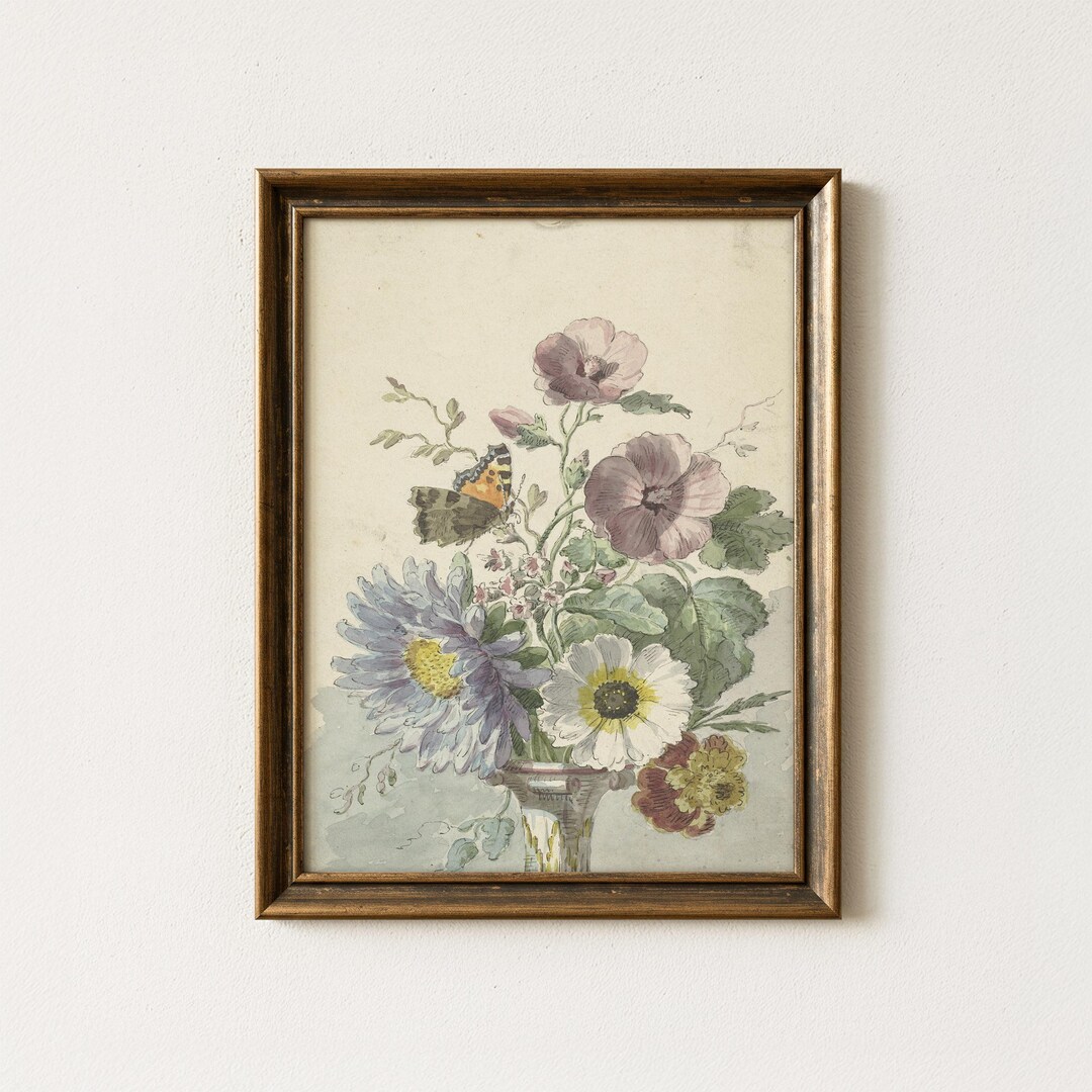 Antique Wildflower Bouquet Painting | Vintage Botanical Wall Art ...