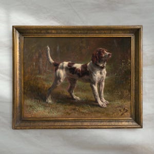 Vintage Hunting Dog Painting | Foxhound Scent Hound Portrait | Antique Rustic Cabin Wall Art | Country Farm Home Decor | Mailed Print