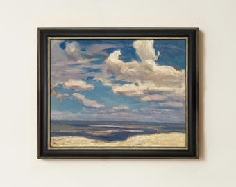 Coastal Seascape Oil Painting | Vintage Beach Landscape Wall Art | Antique Seaside Ocean Decor | Mailed Print