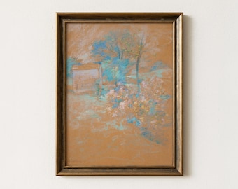 Vintage Pastel Landscape Painting | Muted Tree Meadow Artwork | Impressionist Country Field Decor | Mailed Print