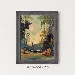 Vintage Woodland Painting | Rustic Landscape Forest Wall Art | Antique Cottagecore Artwork | Framed Art Driftwood Gray
