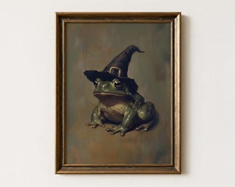 Vintage Halloween Frog Painting | Gothic Toad Wall Art | Withcy Dark Academia Home Decor | Mailed Print