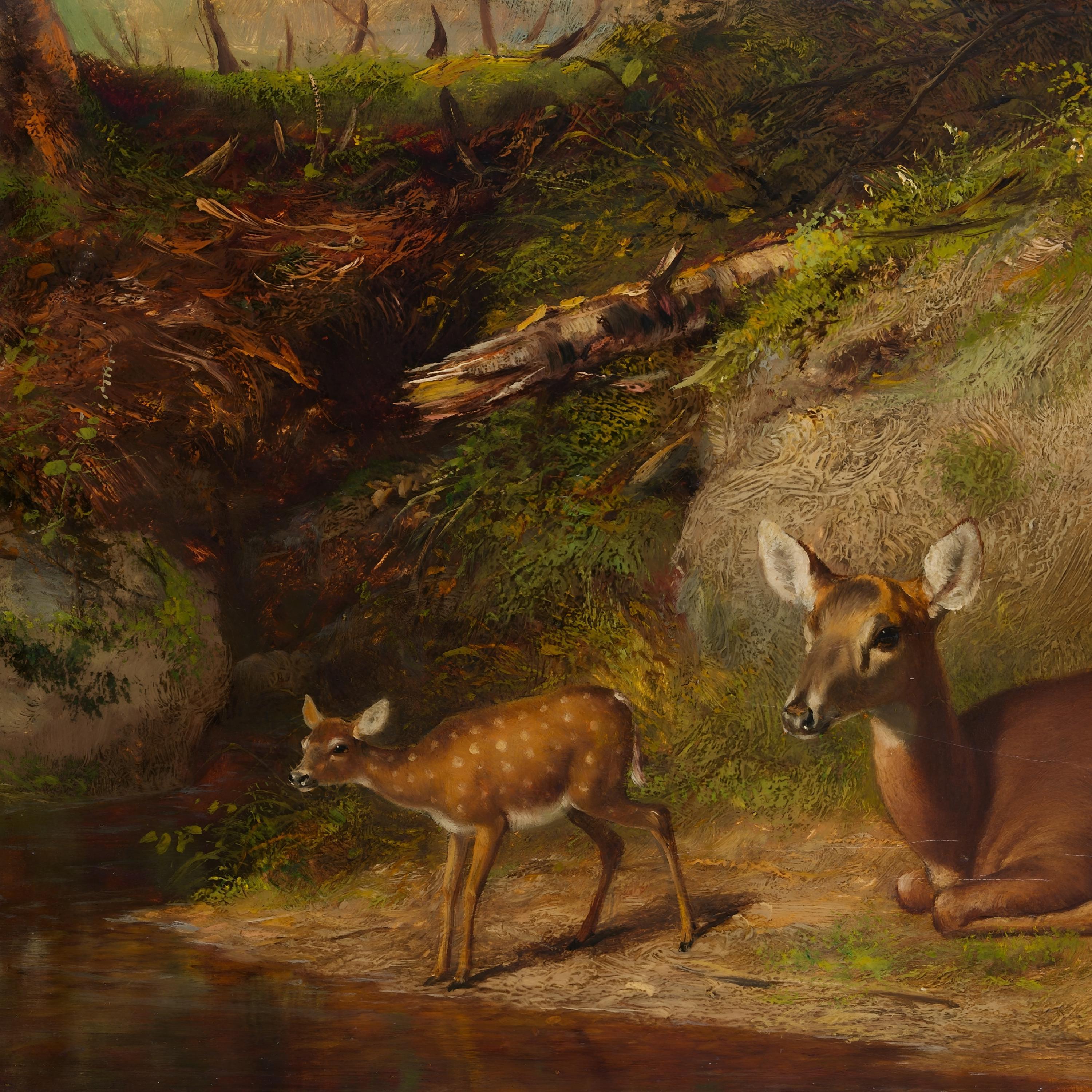 Vintage Deer Family Painting | Antique Woodland Wall Art | Rustic ...