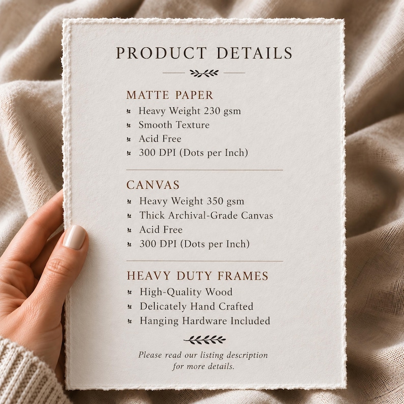 a person's hand holding a piece of paper with product details written on it.