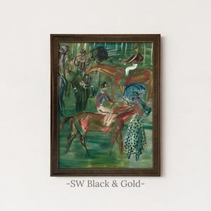 Vintage Equestrian Painting | Antique Abstract Horse Wall Art | Framed Art SW Black Gold