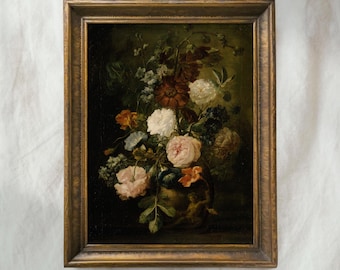 Vintage Moody Floral Painting | Dark Victorian Flower Artwork | Rustic Farmhouse Wall Decor | Antique Botanical Nature Art | Mailed Print