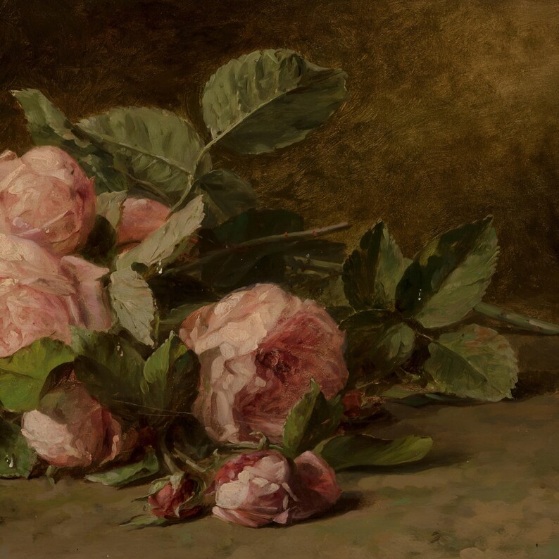 Vintage Pink Roses Painting | Floral Still Life Wall Art | Romantic Botanical Home Decor | Rustic Flower Still Life Print | Framed Art image 10