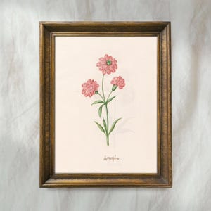Vintage Pink Flower Artwork | Antique Floral Still Life Wall Decor | Romantic Botanical Illustration | Mailed Print