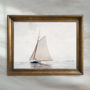 Vintage Sailboat Painting | Watercolor Beach House Wall Art | Antique Coastal Home Decor | Mailed Print