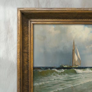 Vintage Coastal Sailboat Painting | Seascape Ocean Artwork | Rustic Nautical Beach Decor | Mailed Print image 3