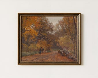 Autumn Landscape Oil Painting | Vintage Rustic Fall Decor | Antique Countryside Scenery Wall Art | Mailed Print