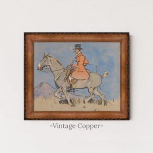 Vintage Equestrian Rider Painting | Antique Horse Artwork | Rustic Watercolor Wall Decor | Framed Art Vintage Copper